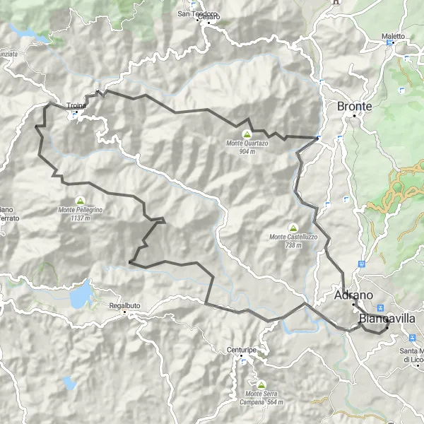 Map miniature of "Biancavilla to Troina Circular Route" cycling inspiration in Sicilia, Italy. Generated by Tarmacs.app cycling route planner