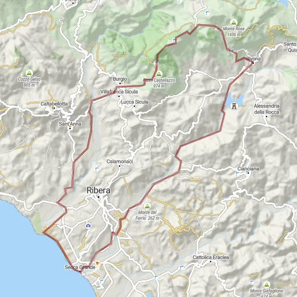 Map miniature of "Gravel Adventure: Exploring Sicilian Countryside" cycling inspiration in Sicilia, Italy. Generated by Tarmacs.app cycling route planner