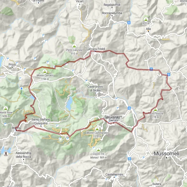Map miniature of "Gravel Adventure: Sicilian Explorations" cycling inspiration in Sicilia, Italy. Generated by Tarmacs.app cycling route planner