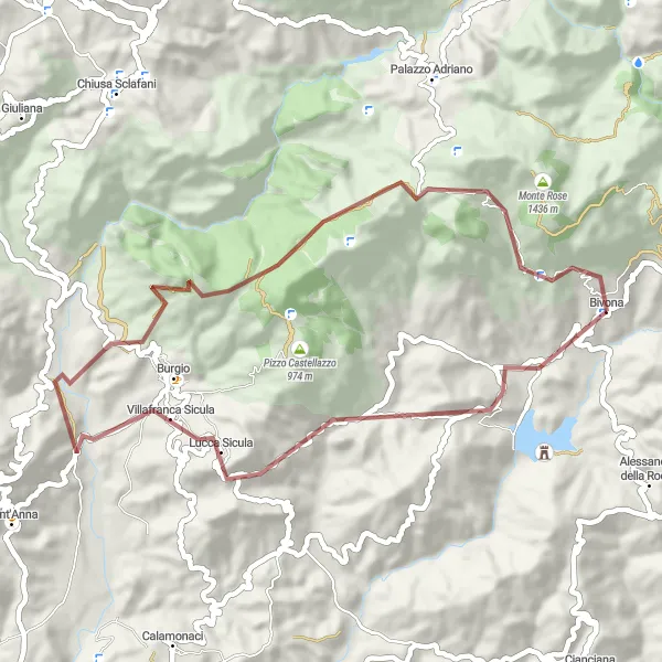 Map miniature of "Bivona Gravel Ride" cycling inspiration in Sicilia, Italy. Generated by Tarmacs.app cycling route planner