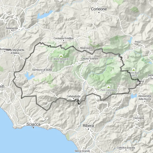 Map miniature of "Ultimate Sicilian Challenge" cycling inspiration in Sicilia, Italy. Generated by Tarmacs.app cycling route planner