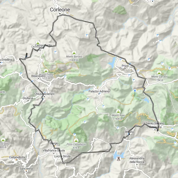 Map miniature of "Around Monte Il Casino" cycling inspiration in Sicilia, Italy. Generated by Tarmacs.app cycling route planner