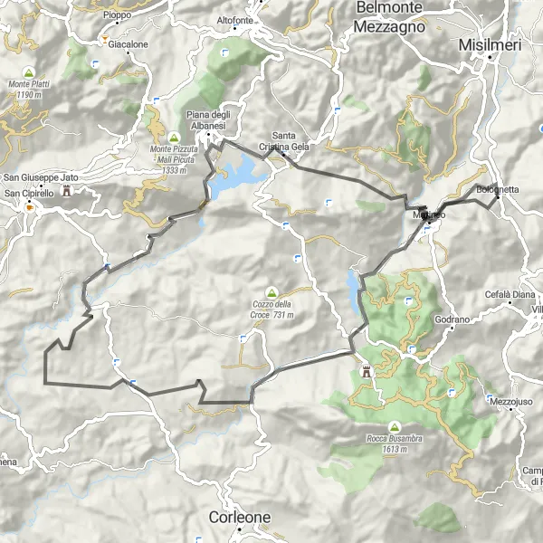 Map miniature of "Exploring the Sicilian Hills" cycling inspiration in Sicilia, Italy. Generated by Tarmacs.app cycling route planner
