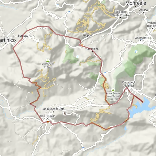 Miniatura della mappa di ispirazione al ciclismo "Avventura Gravel nel Cuore della Sicilia" nella regione di Sicilia, Italy. Generata da Tarmacs.app, pianificatore di rotte ciclistiche