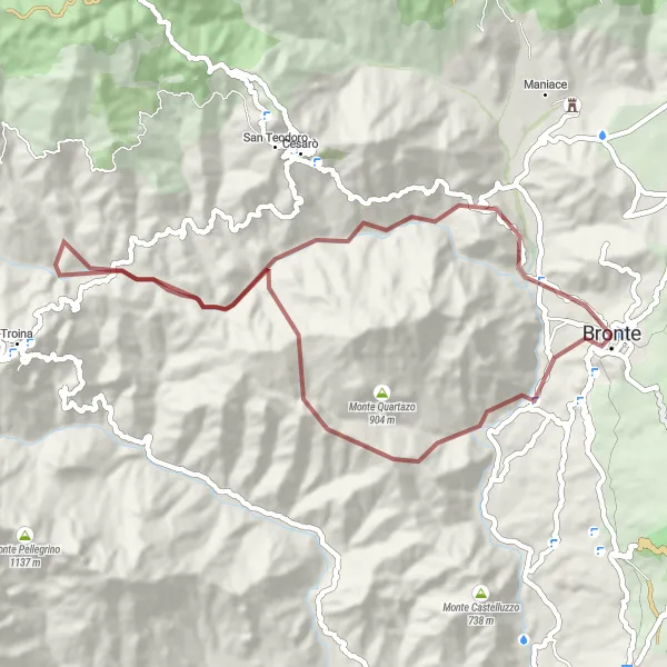 Miniatura della mappa di ispirazione al ciclismo "Giro delle Laviche del Simeto" nella regione di Sicilia, Italy. Generata da Tarmacs.app, pianificatore di rotte ciclistiche