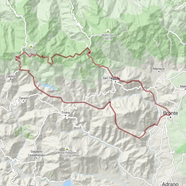 Map miniature of "Bronte Gravel Adventure" cycling inspiration in Sicilia, Italy. Generated by Tarmacs.app cycling route planner