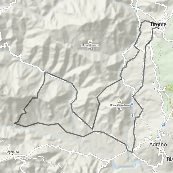 Map miniature of "Bronte's Scenic Roadways" cycling inspiration in Sicilia, Italy. Generated by Tarmacs.app cycling route planner