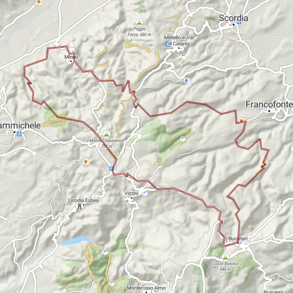 Map miniature of "The Gravel Adventure" cycling inspiration in Sicilia, Italy. Generated by Tarmacs.app cycling route planner