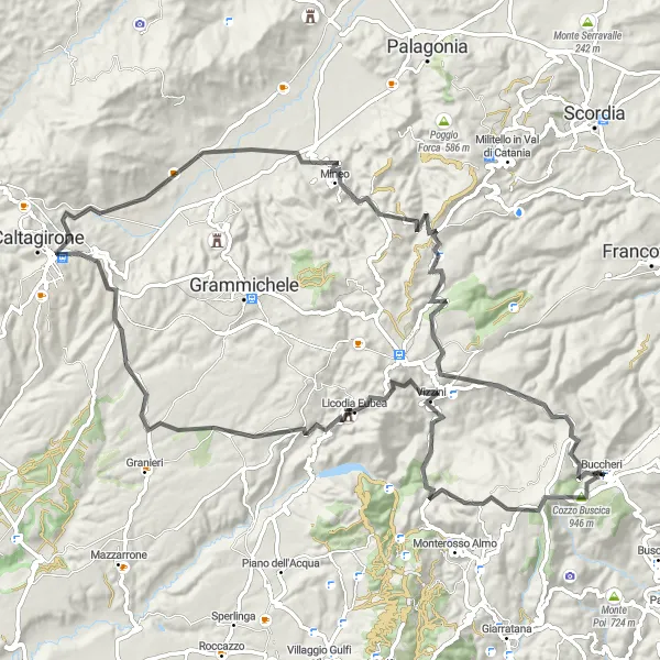 Miniatura della mappa di ispirazione al ciclismo "Giro in bicicletta da Buccheri a Monte Lauro" nella regione di Sicilia, Italy. Generata da Tarmacs.app, pianificatore di rotte ciclistiche