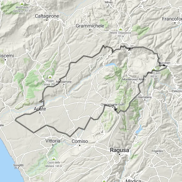 Map miniature of "Nature and History" cycling inspiration in Sicilia, Italy. Generated by Tarmacs.app cycling route planner