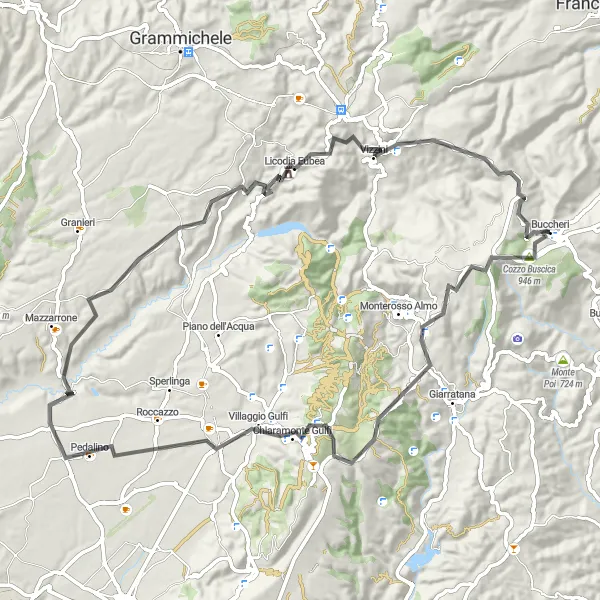 Miniatura della mappa di ispirazione al ciclismo "Giro in bicicletta sul Monte Lauro" nella regione di Sicilia, Italy. Generata da Tarmacs.app, pianificatore di rotte ciclistiche