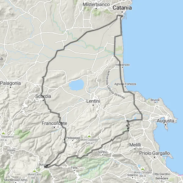 Miniatura della mappa di ispirazione al ciclismo "Giro in bicicletta da Buccheri a Neviera Piana Sottana" nella regione di Sicilia, Italy. Generata da Tarmacs.app, pianificatore di rotte ciclistiche