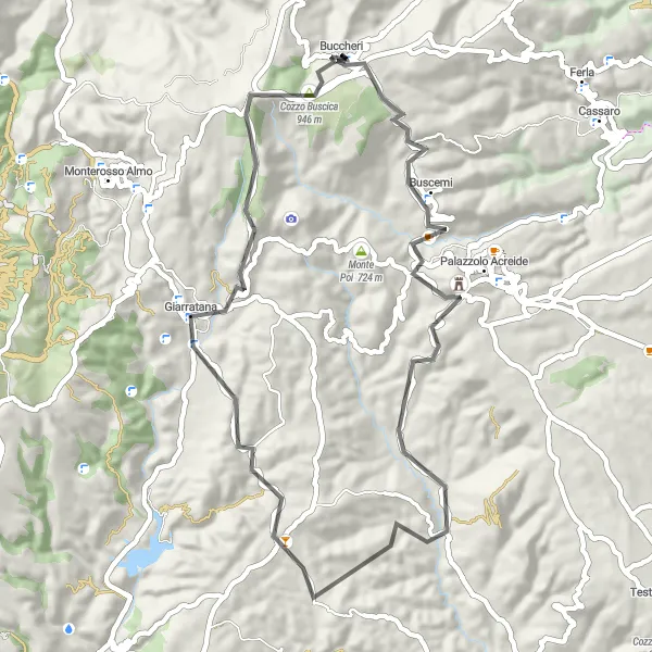Miniatura della mappa di ispirazione al ciclismo "Giro in bici da Buccheri a Monte Lauro" nella regione di Sicilia, Italy. Generata da Tarmacs.app, pianificatore di rotte ciclistiche