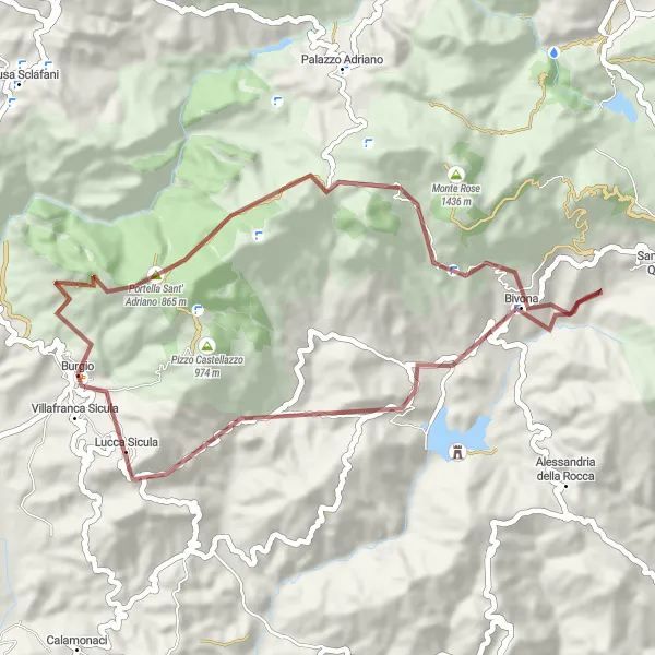 Map miniature of "Burgio to Lucca Sicula Gravel Cycling Route" cycling inspiration in Sicilia, Italy. Generated by Tarmacs.app cycling route planner