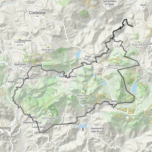 Map miniature of "Ultimate Sicilian Adventure" cycling inspiration in Sicilia, Italy. Generated by Tarmacs.app cycling route planner