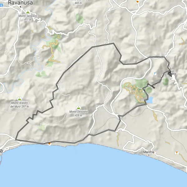 Map miniature of "Road Cycling Route: Castello di Falconara Loop" cycling inspiration in Sicilia, Italy. Generated by Tarmacs.app cycling route planner