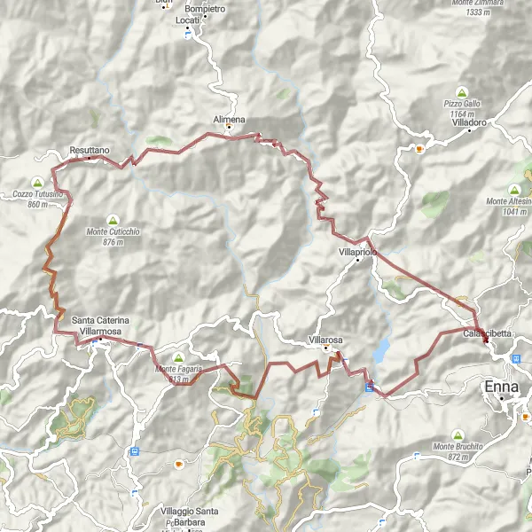 Map miniature of "Gravel Ride to Montagna De Viti" cycling inspiration in Sicilia, Italy. Generated by Tarmacs.app cycling route planner