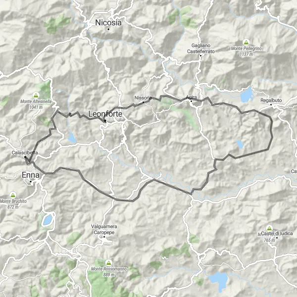 Map miniature of "Leonforte Loop Road Cycling Route" cycling inspiration in Sicilia, Italy. Generated by Tarmacs.app cycling route planner