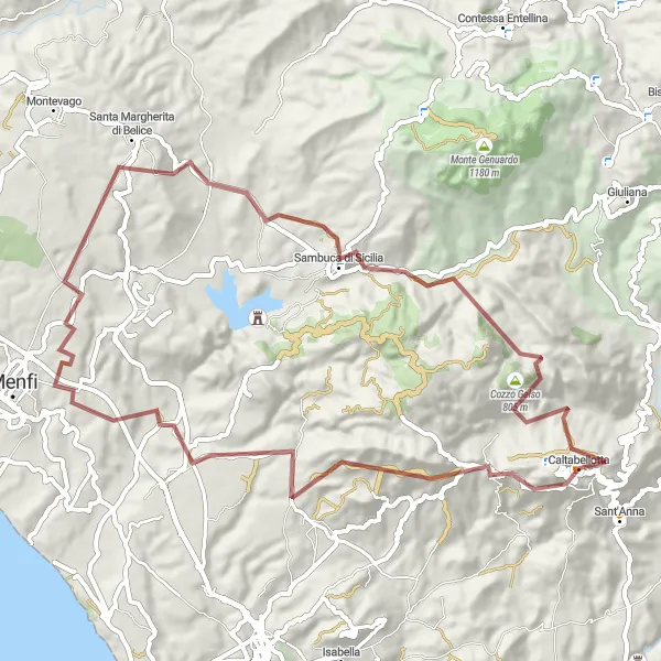 Map miniature of "Sambuca Gravel Loop" cycling inspiration in Sicilia, Italy. Generated by Tarmacs.app cycling route planner