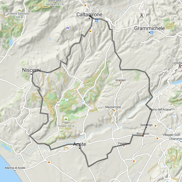 Map miniature of "The Historic Circuit" cycling inspiration in Sicilia, Italy. Generated by Tarmacs.app cycling route planner