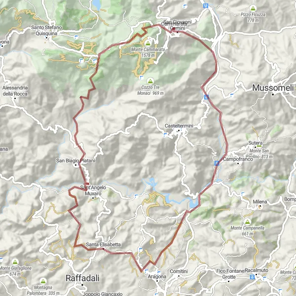 Map miniature of "Gravel Mountain Trail" cycling inspiration in Sicilia, Italy. Generated by Tarmacs.app cycling route planner