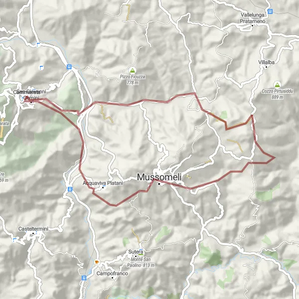 Map miniature of "Gravel Valley Explorer" cycling inspiration in Sicilia, Italy. Generated by Tarmacs.app cycling route planner