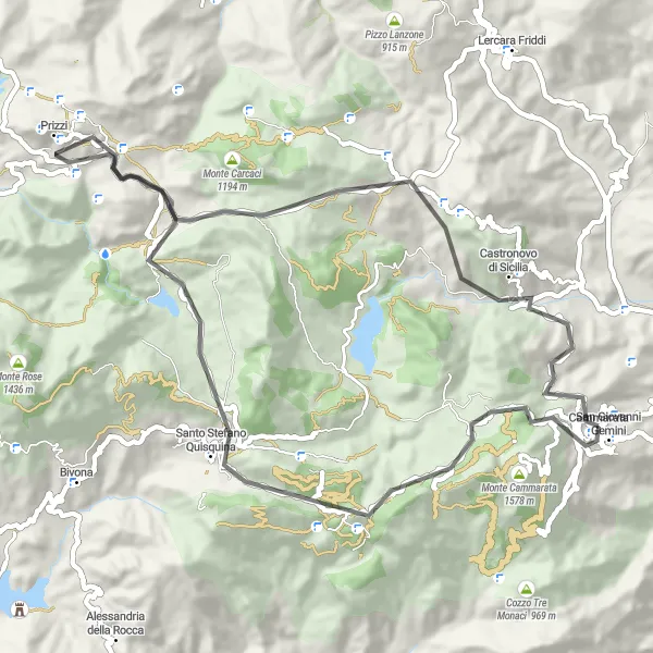 Map miniature of "San Giovanni Gemini Road Loop" cycling inspiration in Sicilia, Italy. Generated by Tarmacs.app cycling route planner