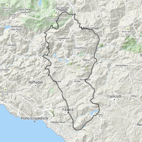 Map miniature of "The Grand Road Cycling Tour of Sicilia" cycling inspiration in Sicilia, Italy. Generated by Tarmacs.app cycling route planner