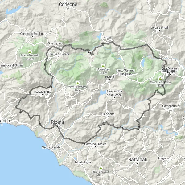 Map miniature of "Sicilian Mountain Challenge" cycling inspiration in Sicilia, Italy. Generated by Tarmacs.app cycling route planner