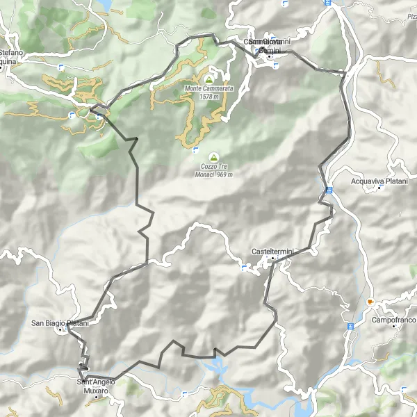 Map miniature of "Cammarata's Gems" cycling inspiration in Sicilia, Italy. Generated by Tarmacs.app cycling route planner