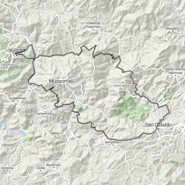 Map miniature of "Sicilian Hill Adventure" cycling inspiration in Sicilia, Italy. Generated by Tarmacs.app cycling route planner