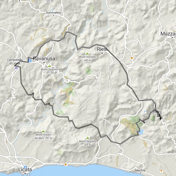 Map miniature of "Licata Cycling Adventure" cycling inspiration in Sicilia, Italy. Generated by Tarmacs.app cycling route planner