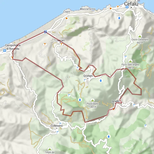 Miniatura della mappa di ispirazione al ciclismo "Tour dei Monti Madonie" nella regione di Sicilia, Italy. Generata da Tarmacs.app, pianificatore di rotte ciclistiche