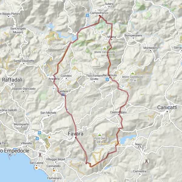 Map miniature of "Sicilian Gravel Exploration" cycling inspiration in Sicilia, Italy. Generated by Tarmacs.app cycling route planner
