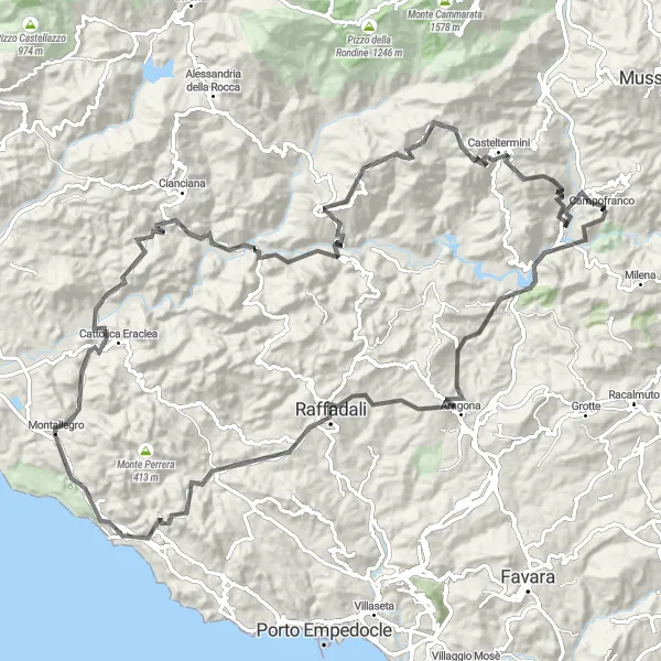 Map miniature of "The Ultimate Sicilian Cycling Adventure" cycling inspiration in Sicilia, Italy. Generated by Tarmacs.app cycling route planner