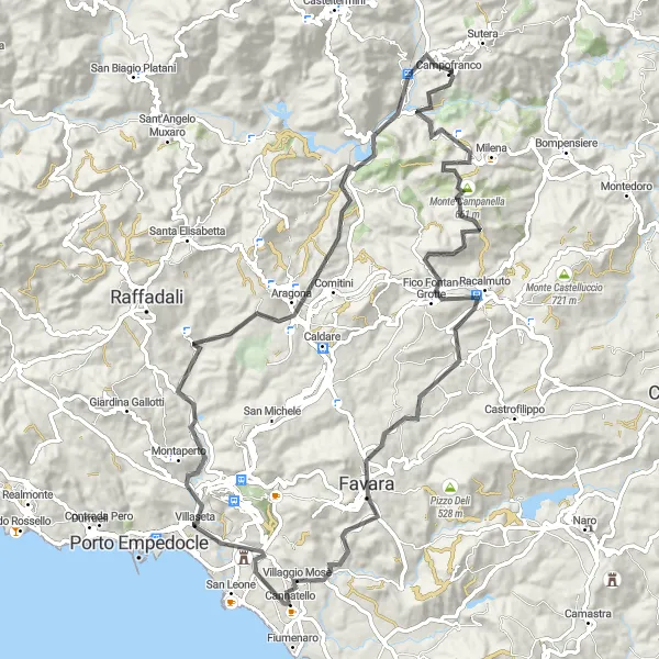 Map miniature of "Discover Sicily on Two Wheels" cycling inspiration in Sicilia, Italy. Generated by Tarmacs.app cycling route planner