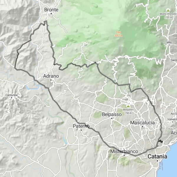 Map miniature of "Challenge the Sicilian Hills" cycling inspiration in Sicilia, Italy. Generated by Tarmacs.app cycling route planner