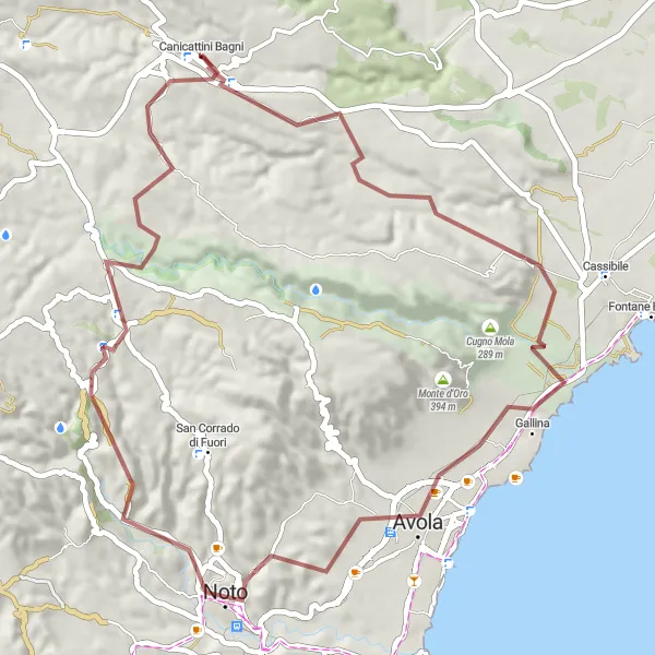 Map miniature of "Off-the-Beaten-Track Gravel Adventure" cycling inspiration in Sicilia, Italy. Generated by Tarmacs.app cycling route planner