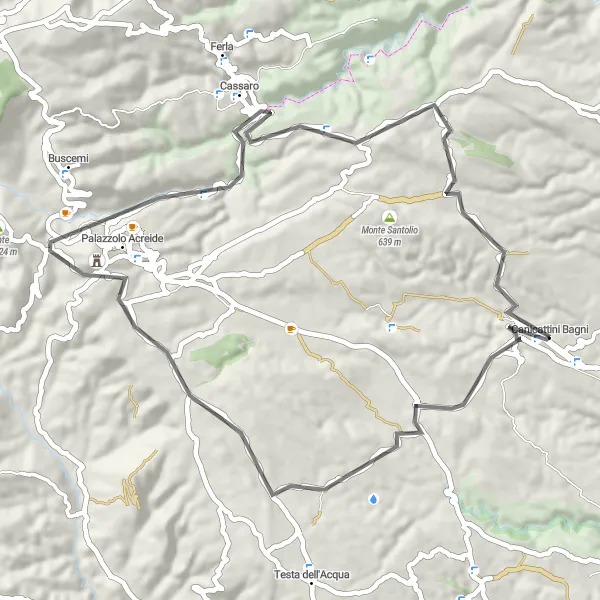 Map miniature of "The Ancient Route" cycling inspiration in Sicilia, Italy. Generated by Tarmacs.app cycling route planner