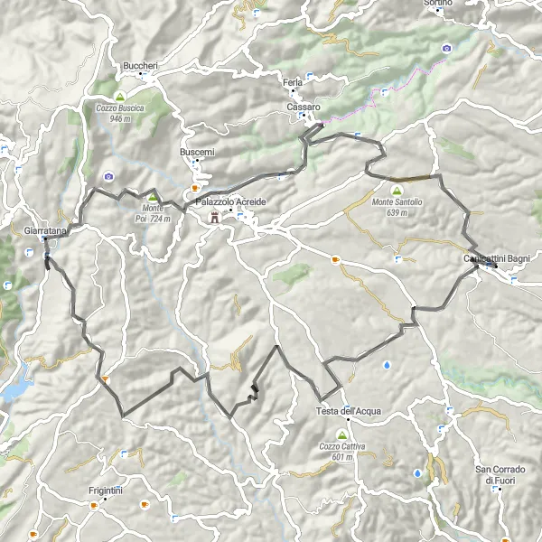 Map miniature of "The Rural Escape" cycling inspiration in Sicilia, Italy. Generated by Tarmacs.app cycling route planner