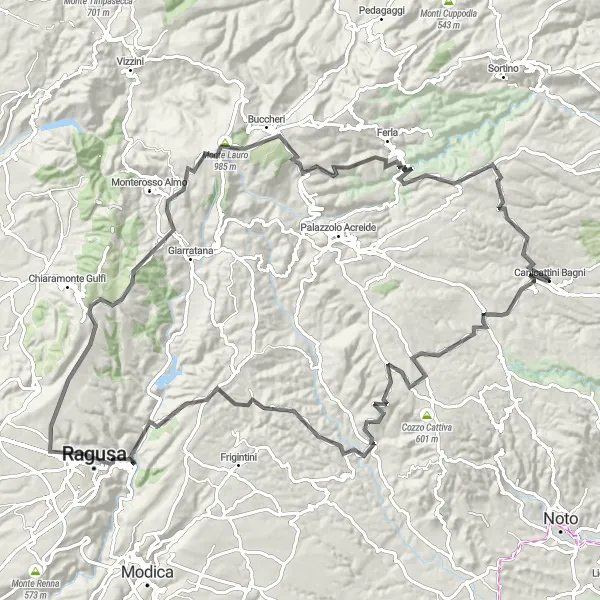 Miniatura della mappa di ispirazione al ciclismo "Avventura ciclistica impegnativa tra le colline siciliane" nella regione di Sicilia, Italy. Generata da Tarmacs.app, pianificatore di rotte ciclistiche