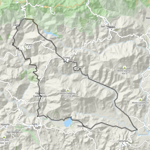 Miniatura della mappa di ispirazione al ciclismo "Tour Panoramico delle Montagne Siciliane" nella regione di Sicilia, Italy. Generata da Tarmacs.app, pianificatore di rotte ciclistiche