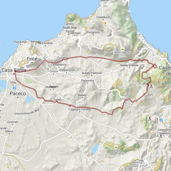 Map miniature of "Monte Centurino Gravel Challenge" cycling inspiration in Sicilia, Italy. Generated by Tarmacs.app cycling route planner