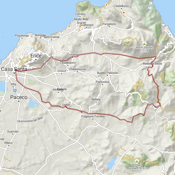 Map miniature of "Balata di Baida Gravel Adventure" cycling inspiration in Sicilia, Italy. Generated by Tarmacs.app cycling route planner