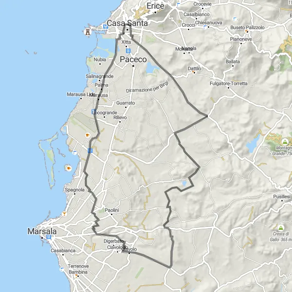 Map miniature of "Mount Argenteria Loop" cycling inspiration in Sicilia, Italy. Generated by Tarmacs.app cycling route planner
