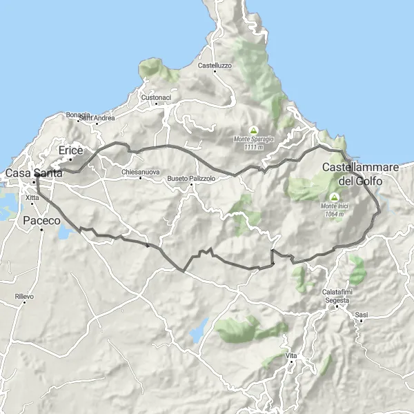 Map miniature of "Segesta and Pispisa Adventure" cycling inspiration in Sicilia, Italy. Generated by Tarmacs.app cycling route planner