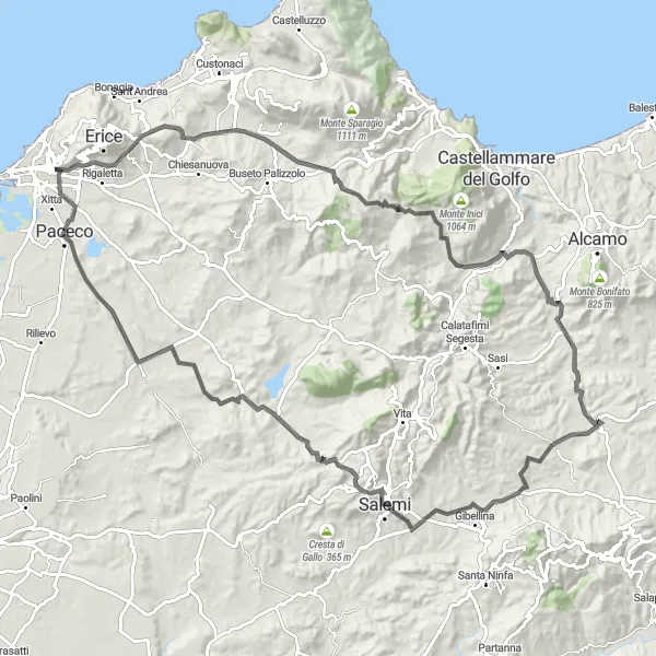 Map miniature of "Gibellina and Centurino Challenge" cycling inspiration in Sicilia, Italy. Generated by Tarmacs.app cycling route planner