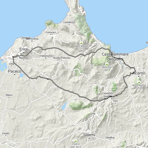 Map miniature of "Legendary Segesta Ride" cycling inspiration in Sicilia, Italy. Generated by Tarmacs.app cycling route planner