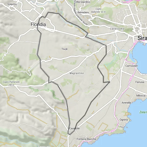Miniatura della mappa di ispirazione al ciclismo "Esplorando la Sicilia in Bicicletta" nella regione di Sicilia, Italy. Generata da Tarmacs.app, pianificatore di rotte ciclistiche