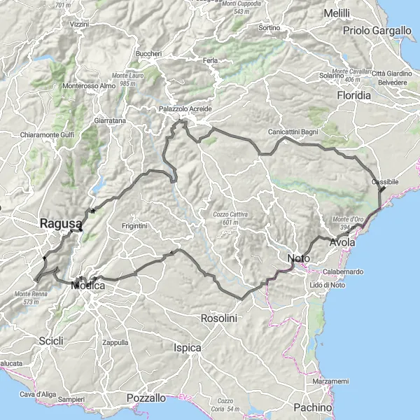 Miniatura della mappa di ispirazione al ciclismo "Avventura Siciliana" nella regione di Sicilia, Italy. Generata da Tarmacs.app, pianificatore di rotte ciclistiche
